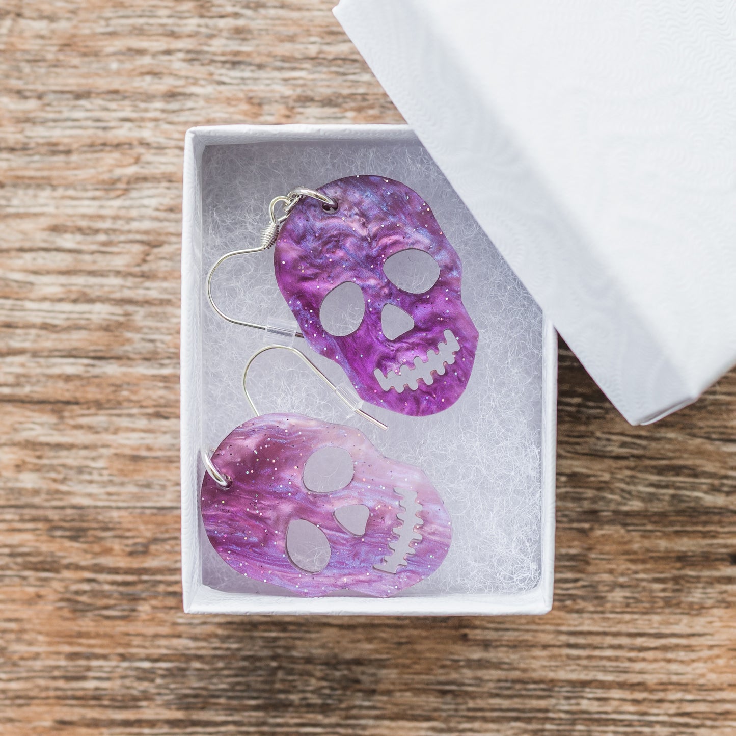 Purple Glitter Skull Earrings