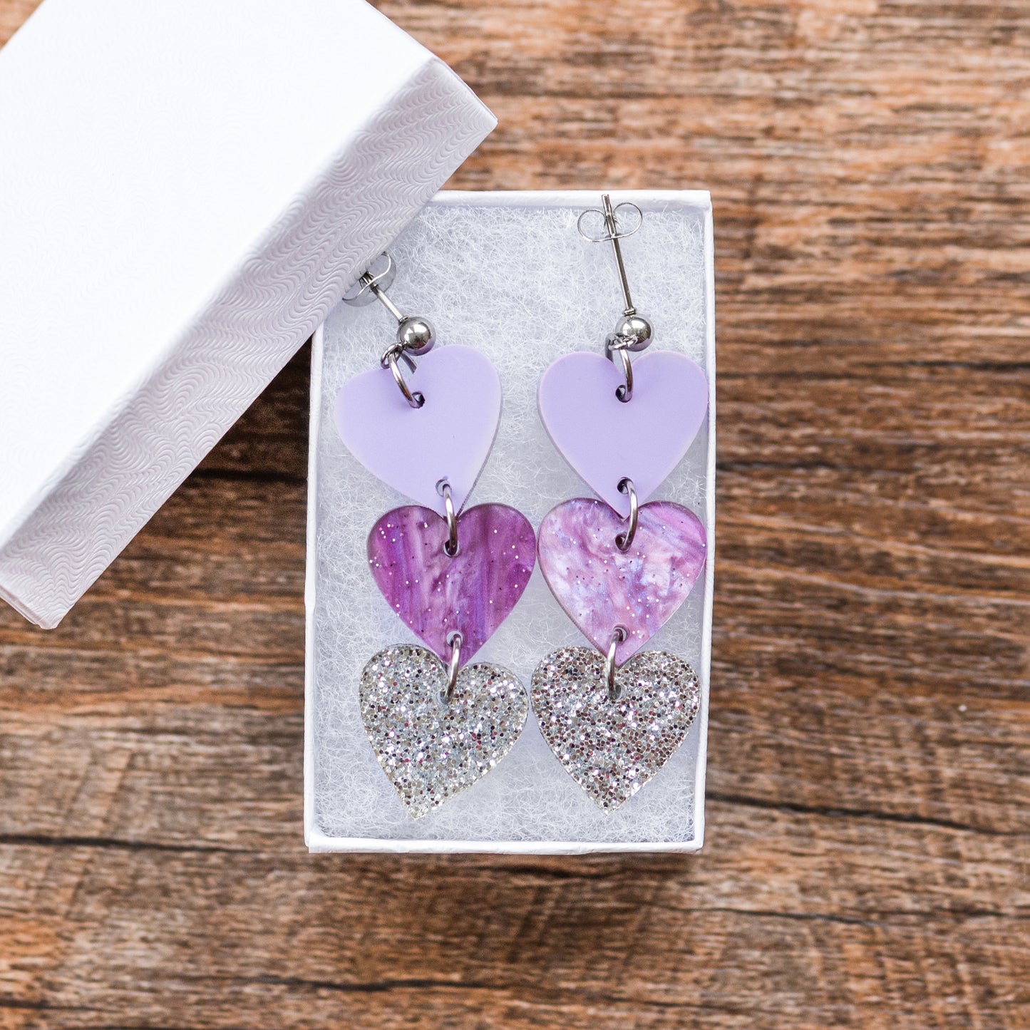 Purple Stacked Heart Earrings