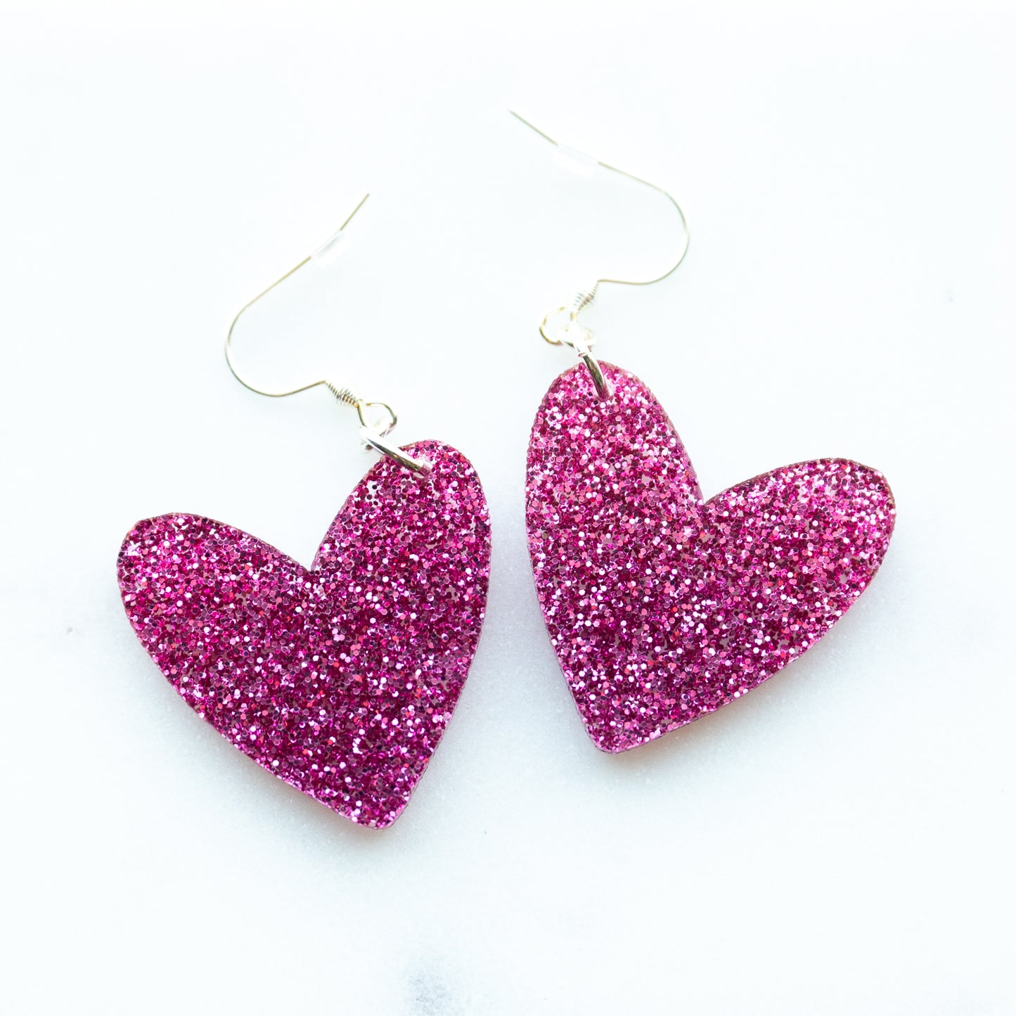 Hot Pink Glitter Heart Earrings