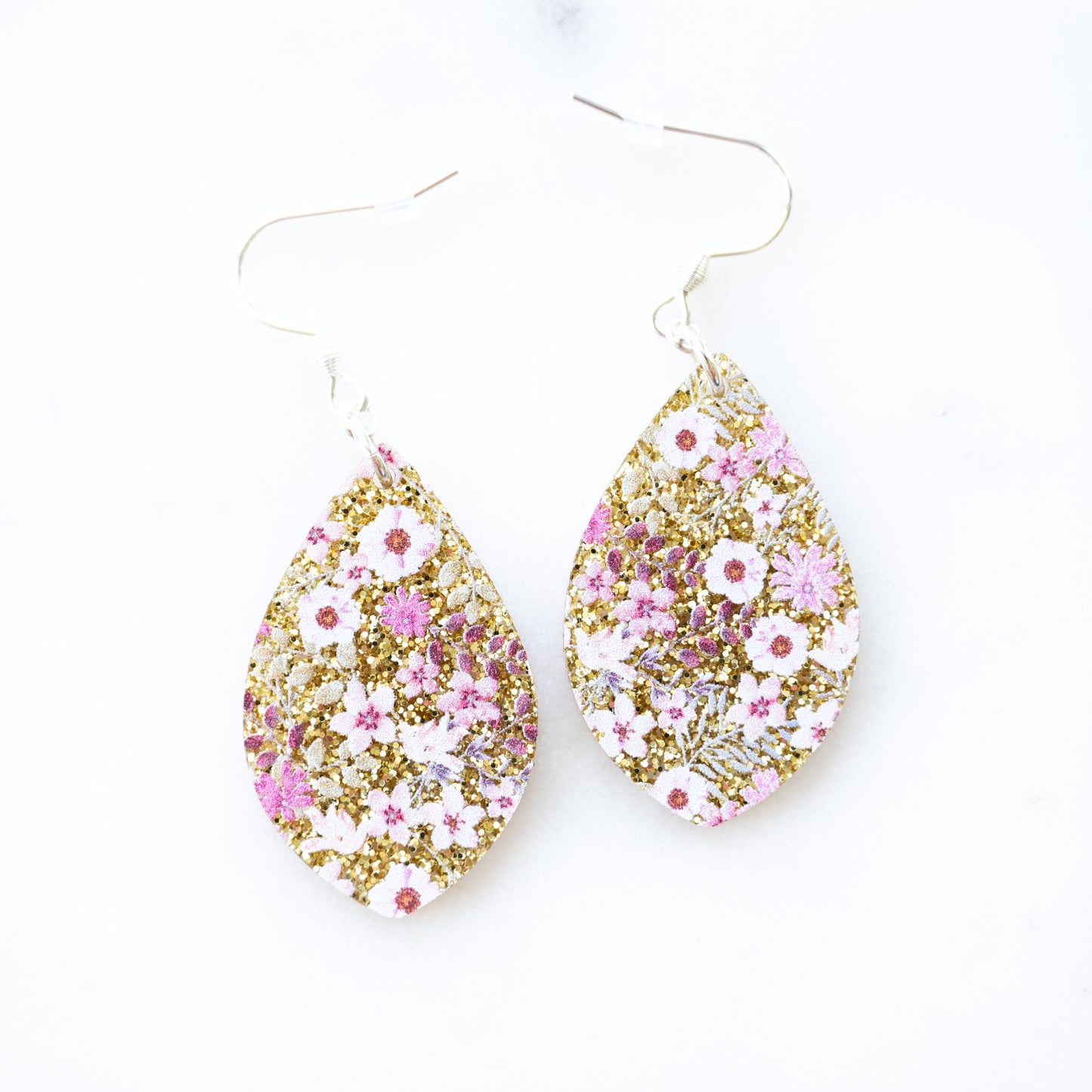 Gold Glitter Flower Earrings