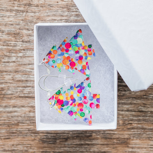 Rainbow Confetti Christmas Tree Earrings