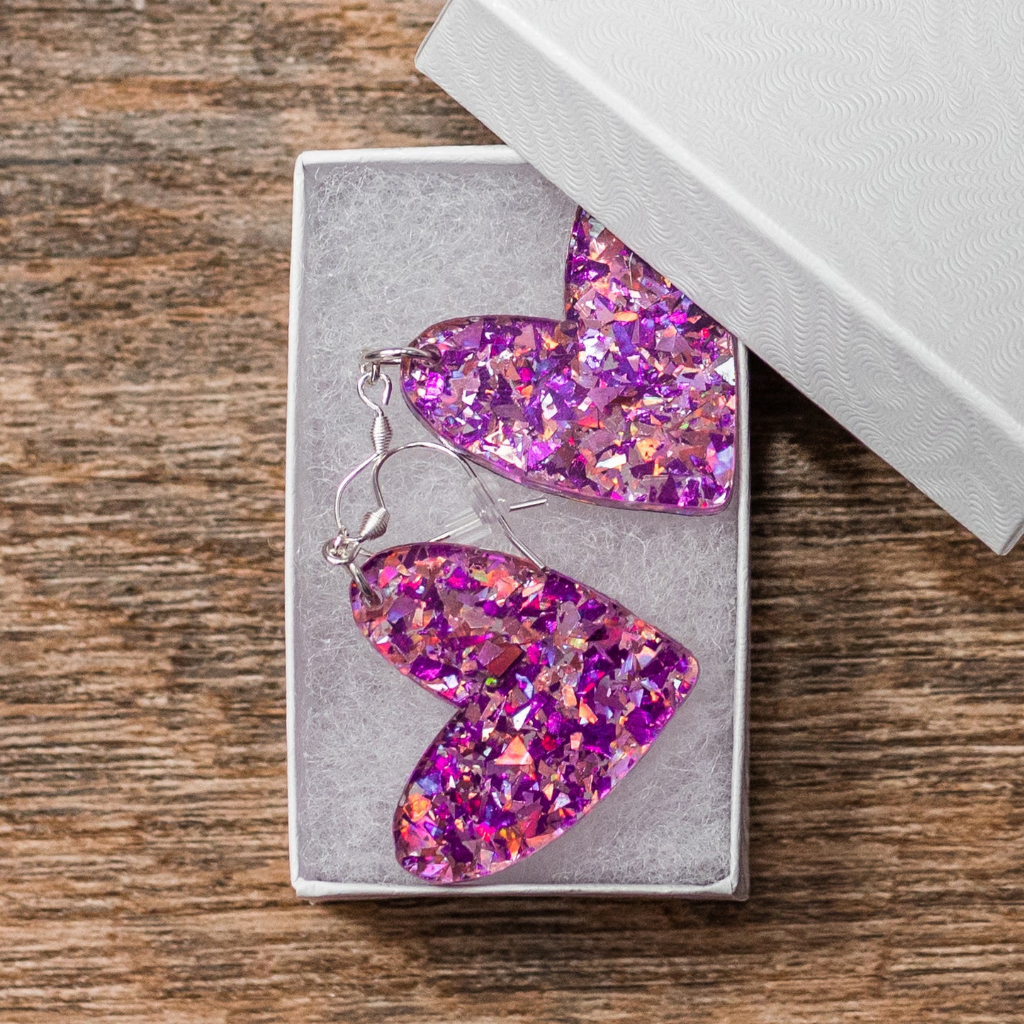 Purple Confetti Heart Earrings