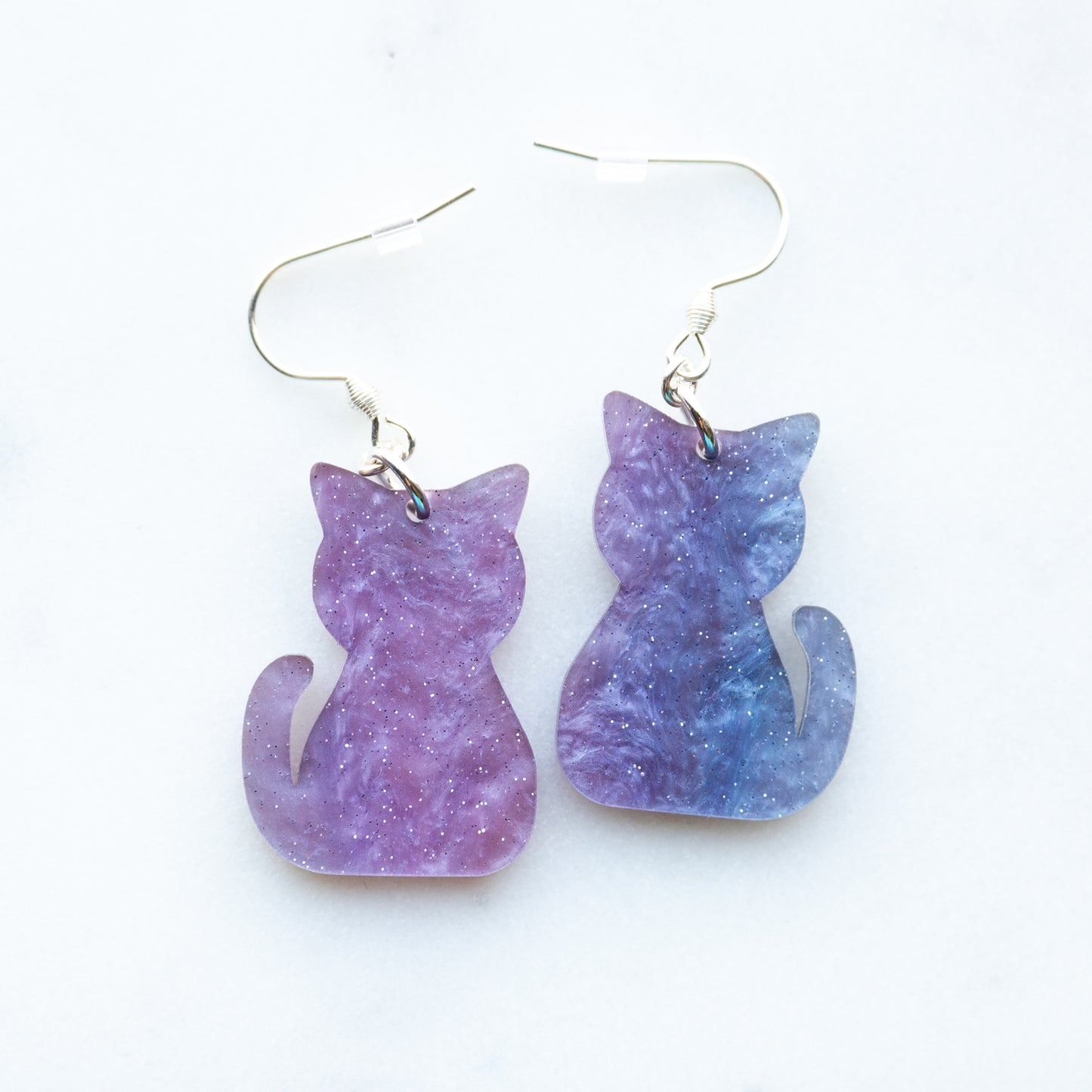 Purple & Blue Glitter Cat Earrings