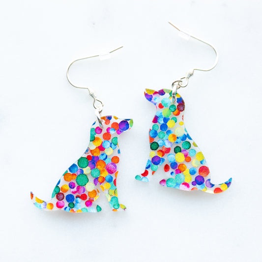 Rainbow Dot Dog Earrings