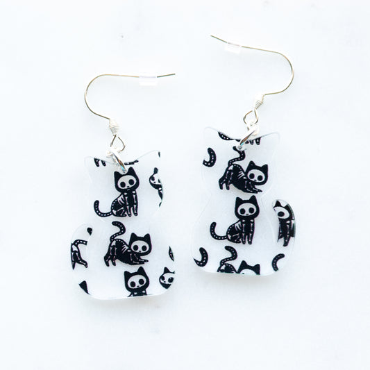 Skeleton Cat Earrings for Halloween