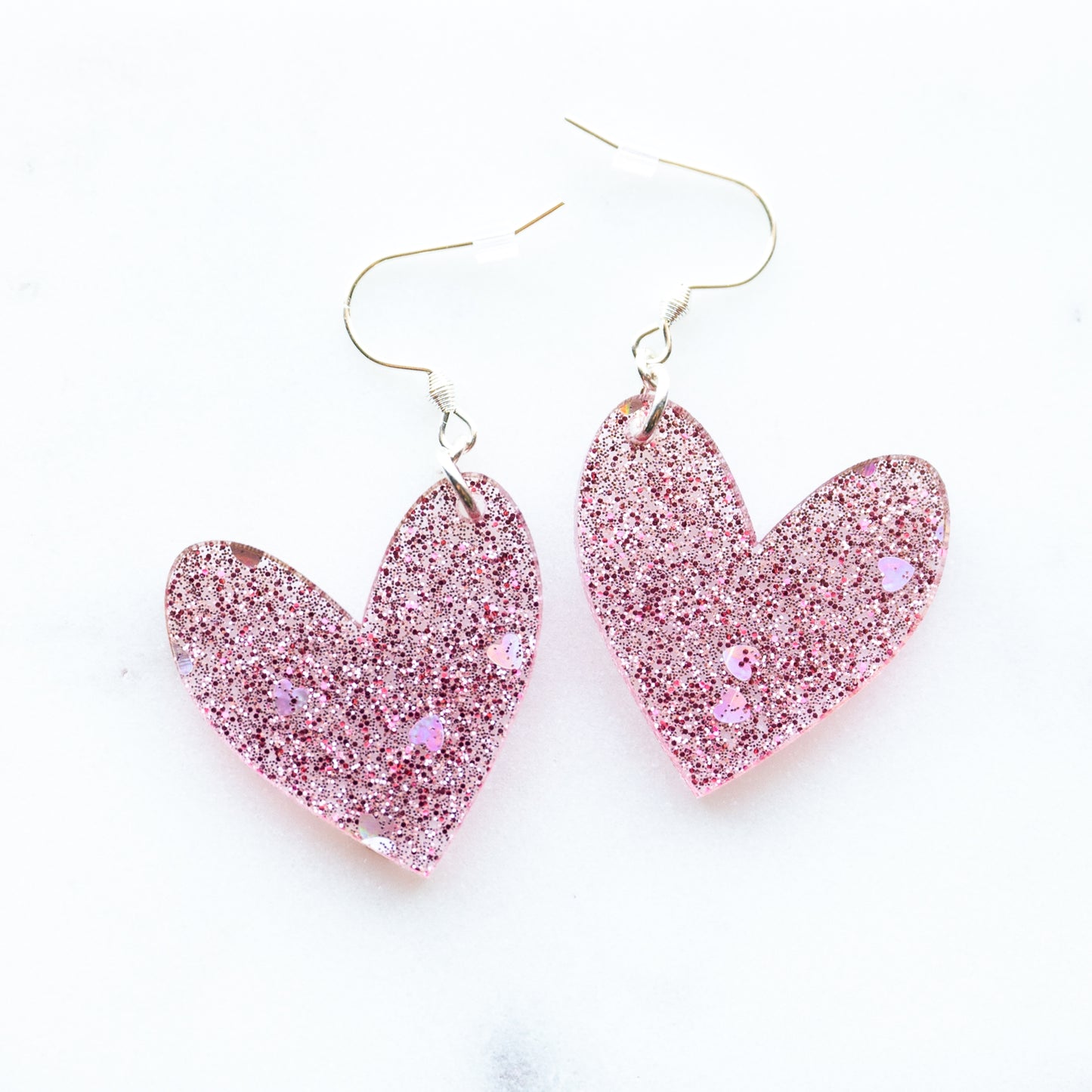 Glitter Pink Heart Earrings