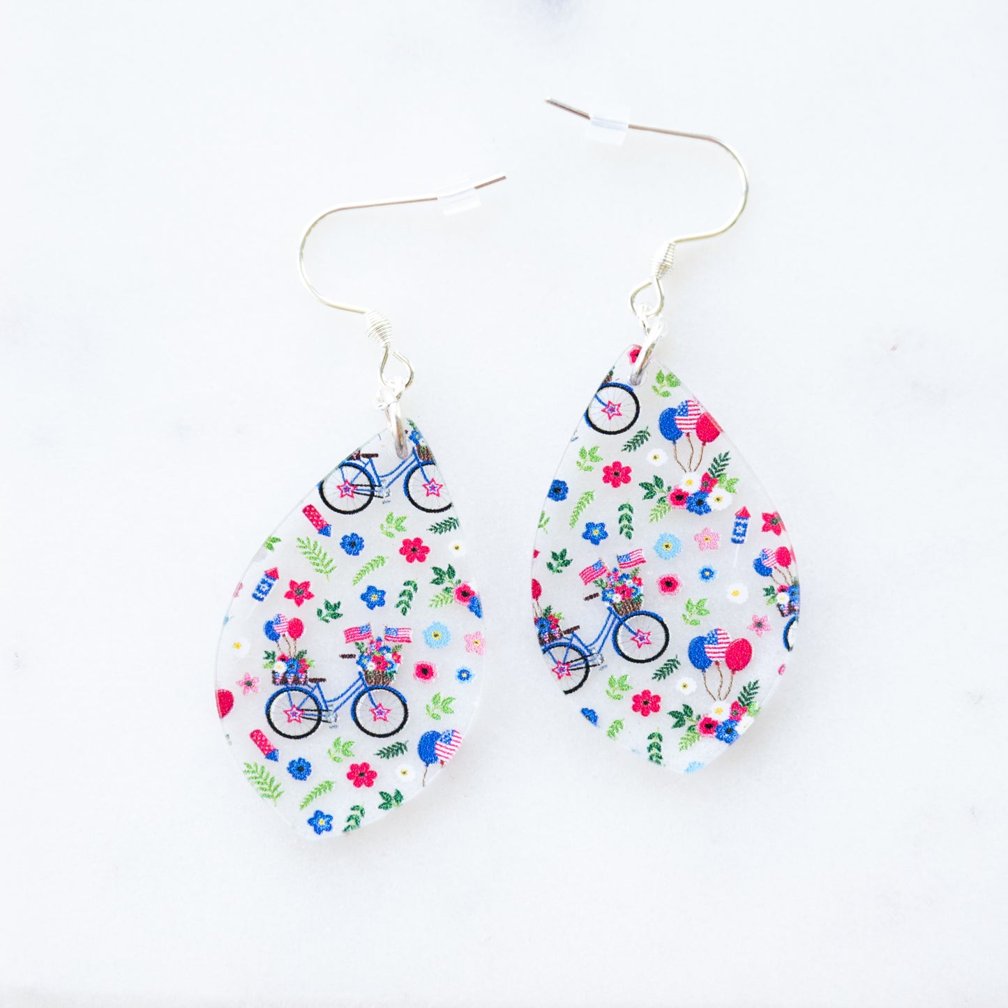 Fourth of July Earrings with Bicycles