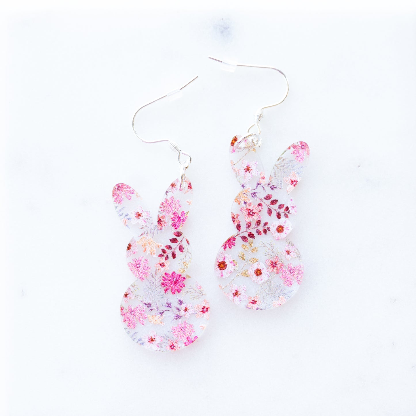 Pink Floral Bunny Earrings