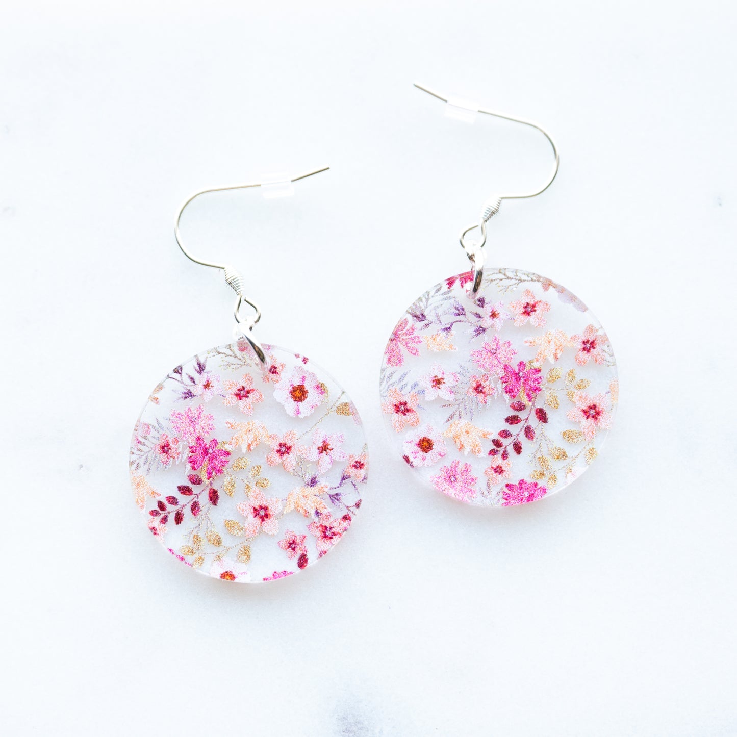 Pink Flower Earrings Circle