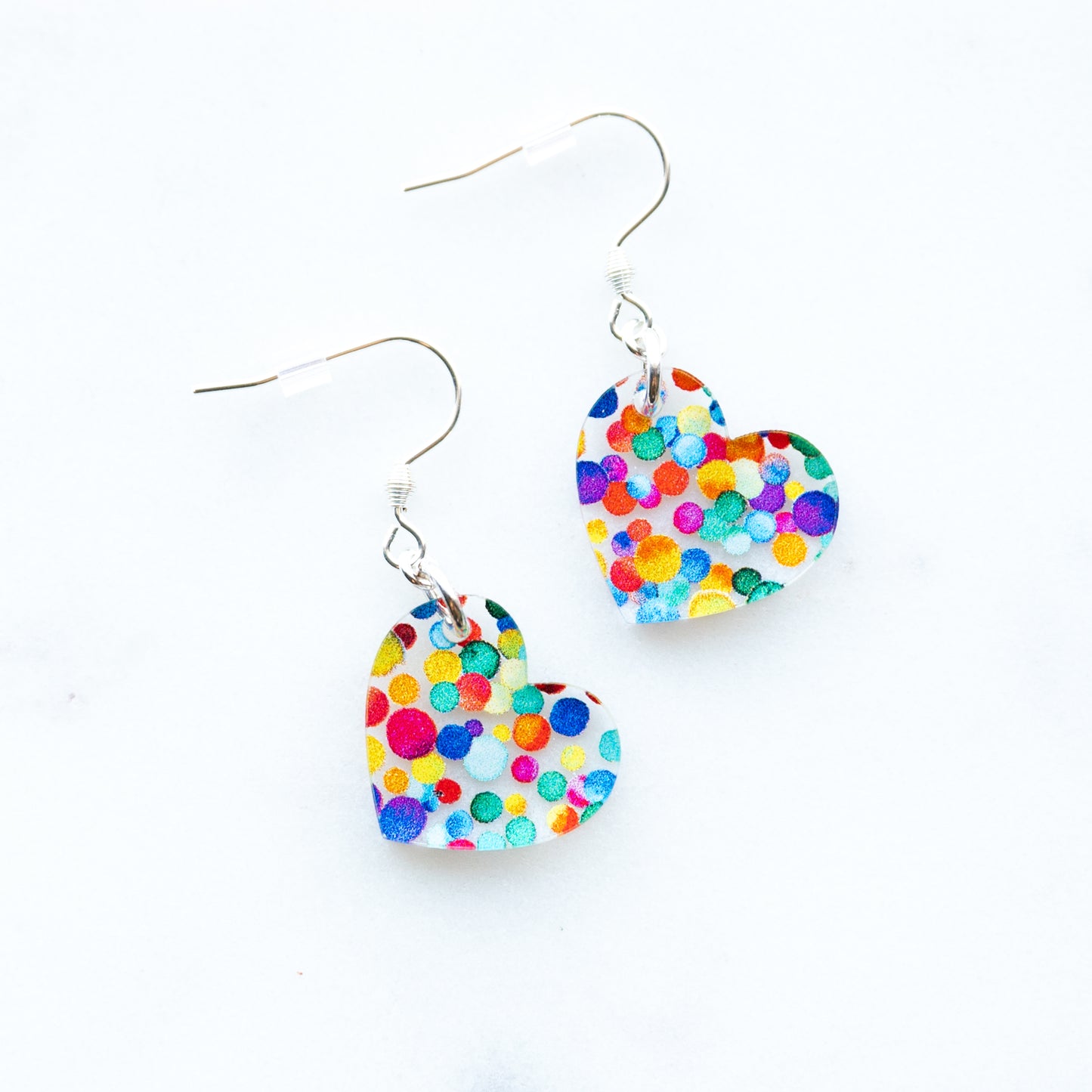 Small Rainbow Dot Heart Earrings