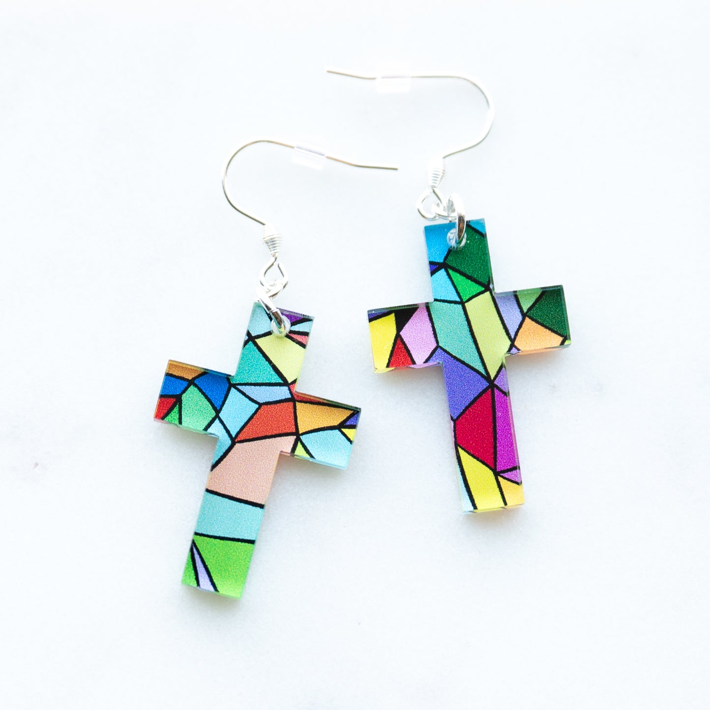 Stained Glass Cross Earrings